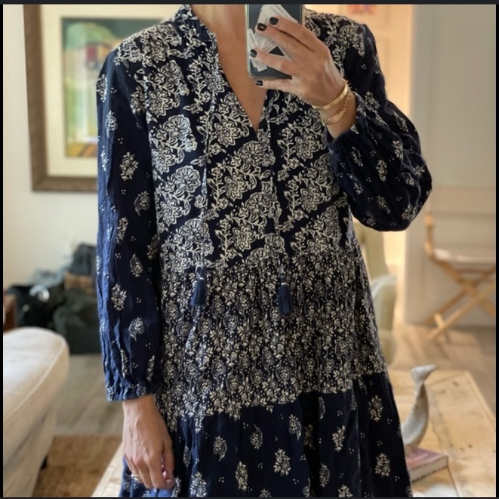 Anthropologie Navy and White Floral Dress